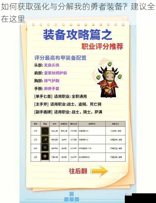 如何获取强化与分解我的勇者装备?建议全在这里