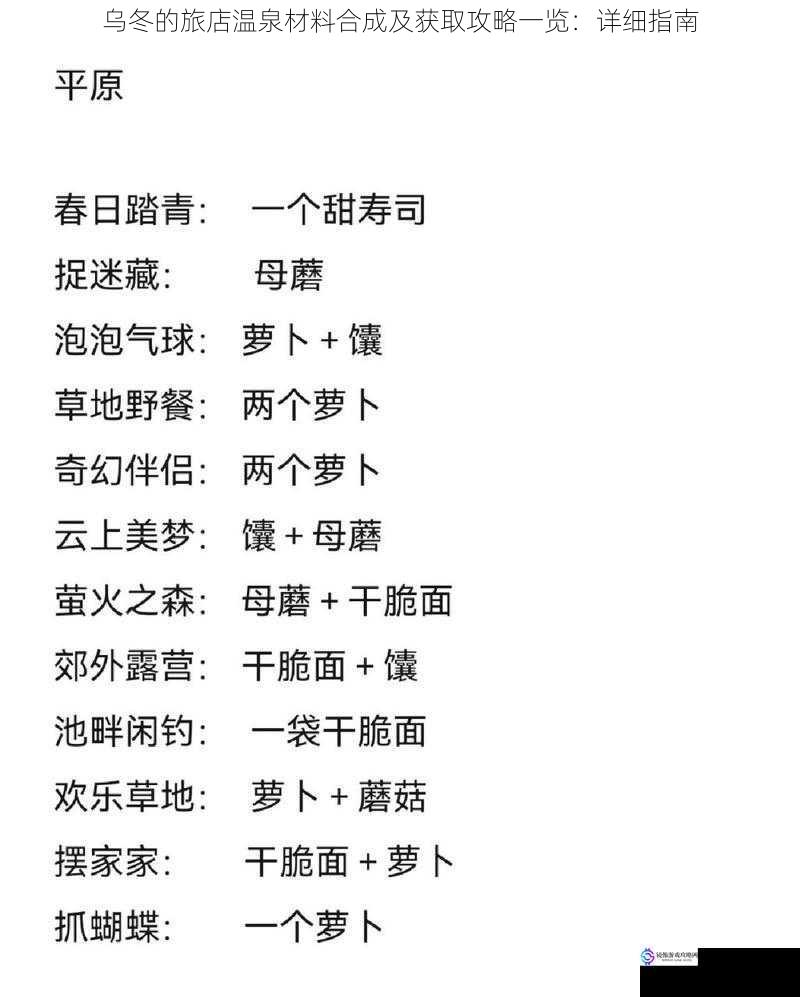 乌冬的旅店温泉材料合成及获取攻略一览:详细指南