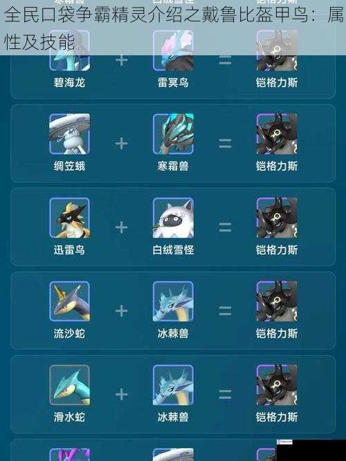 全民口袋争霸精灵介绍之戴鲁比盔甲鸟:属性及技能