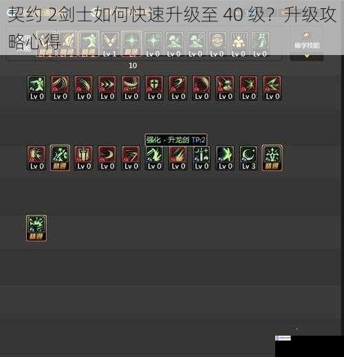 契约 2剑士如何快速升级至 40 级?升级攻略心得