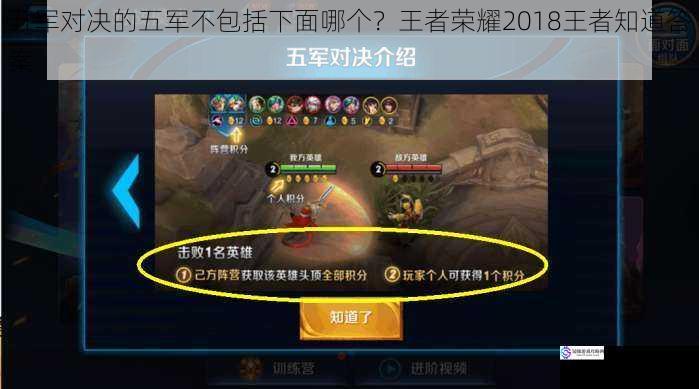 五军对决的五军不包括下面哪个?王者荣耀 2018 王者知道答案