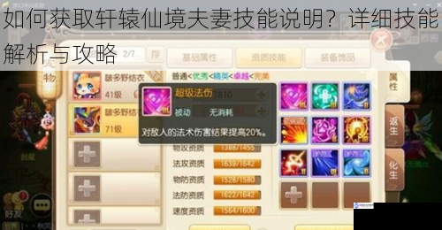 如何获取轩辕仙境夫妻技能说明?详细技能解析与攻略
