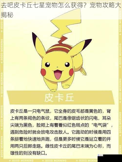 去吧皮卡丘七星宠物怎么获得?宠物攻略大揭秘