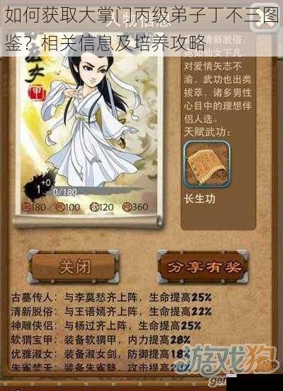 如何获取大掌门丙级弟子丁不三图鉴?相关信息及培养攻略