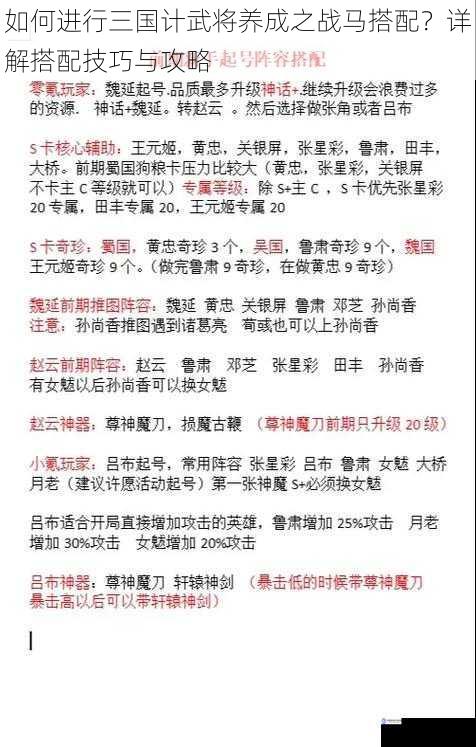 如何进行三国计武将养成之战马搭配?详解搭配技巧与攻略