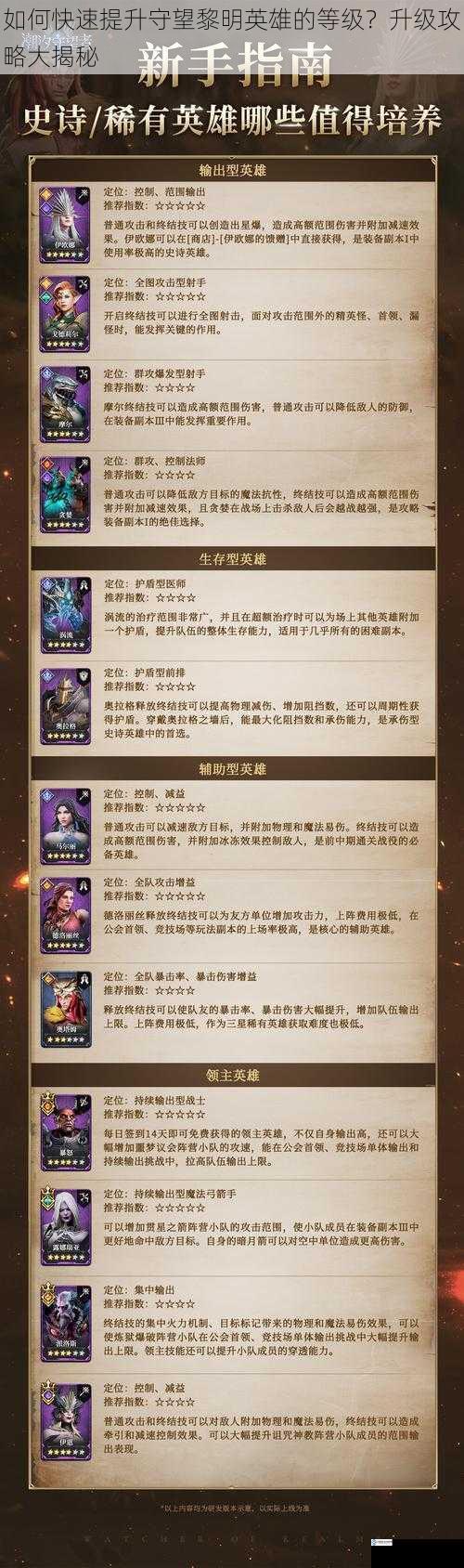 如何快速提升守望黎明英雄的等级?升级攻略大揭秘
