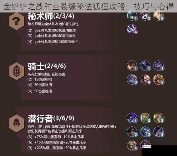 金铲铲之战时空裂缝秘法狐狸攻略:技巧与心得