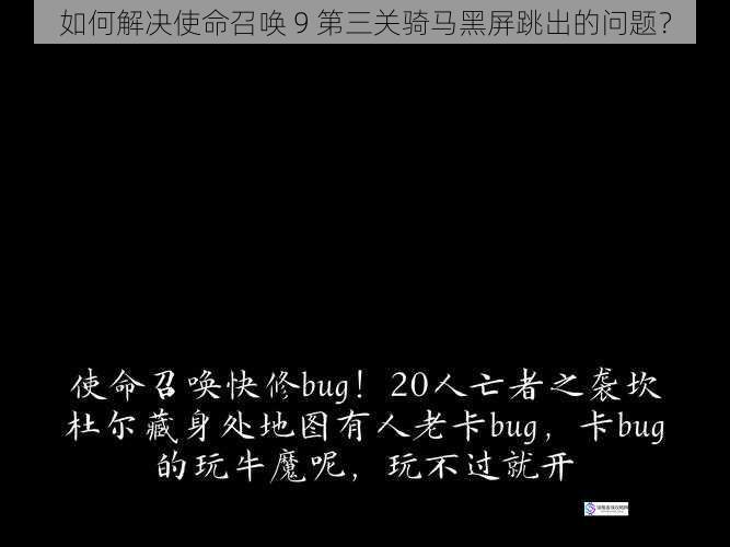 如何解决使命召唤 9 第三关骑马黑屏跳出的问题?