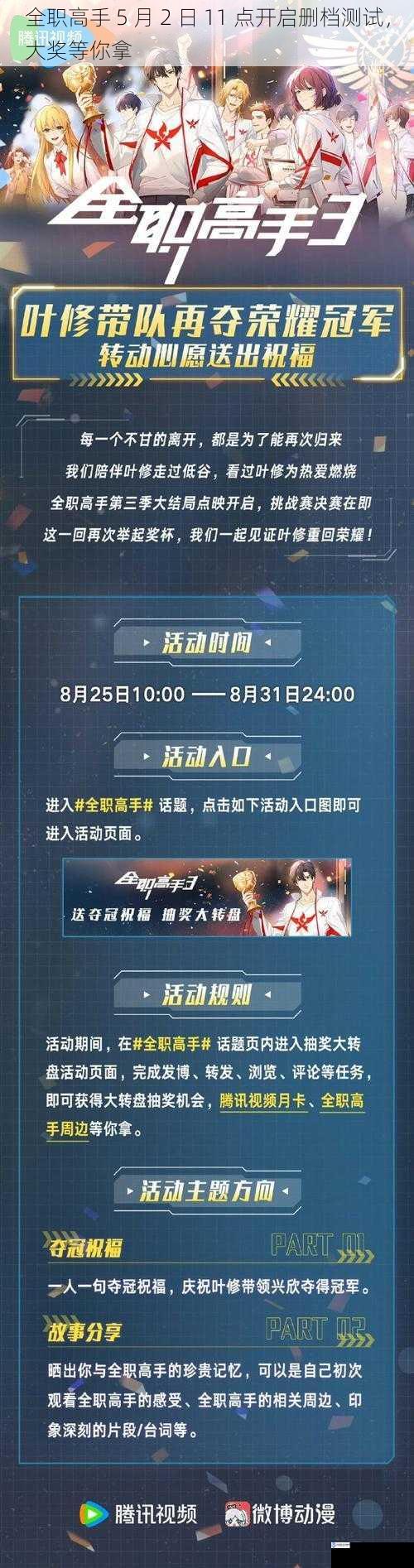 全职高手 5 月 2 日 11 点开启删档测试,大奖等你拿