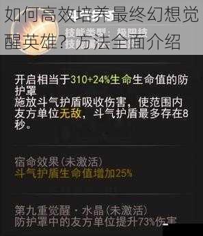 如何高效培养最终幻想觉醒英雄?方法全面介绍