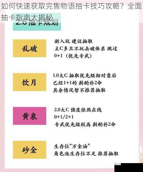 如何快速获取完售物语抽卡技巧攻略?全面抽卡指南大揭秘