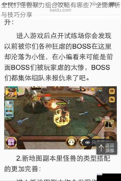 全民打怪兽暴力组合攻略有哪些?全面解析与技巧分享
