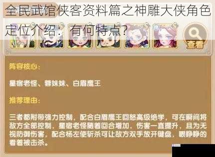 全民武馆侠客资料篇之神雕大侠角色定位介绍:有何特点?