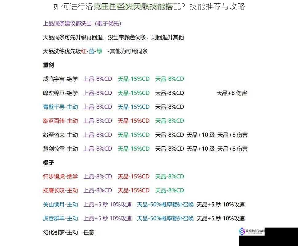 技能搭配的基本原则