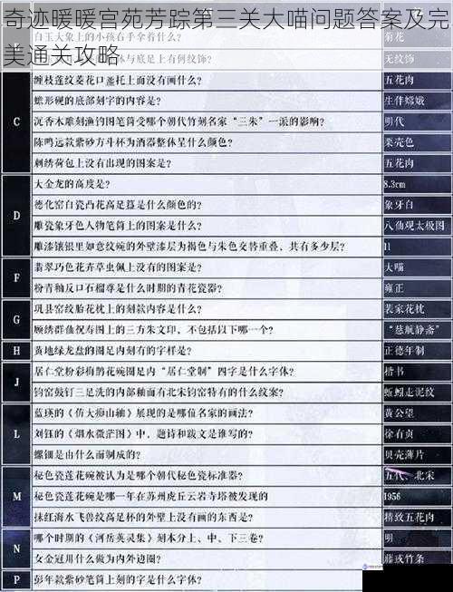奇迹暖暖宫苑芳踪第三关大喵问题答案及完美通关攻略