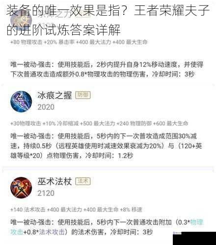 装备的唯一效果是指?王者荣耀夫子的进阶试炼答案详解