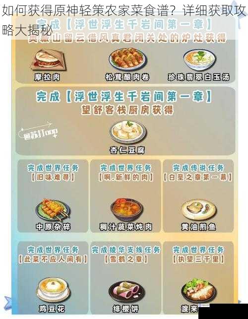 如何获得原神轻策农家菜食谱?详细获取攻略大揭秘