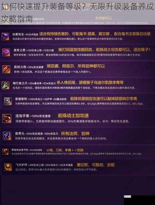 如何快速提升装备等级?无限升级装备养成攻略指南