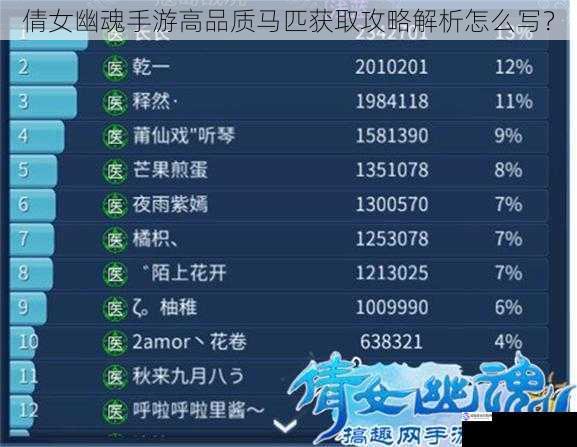倩女幽魂手游高品质马匹获取攻略解析怎么写?