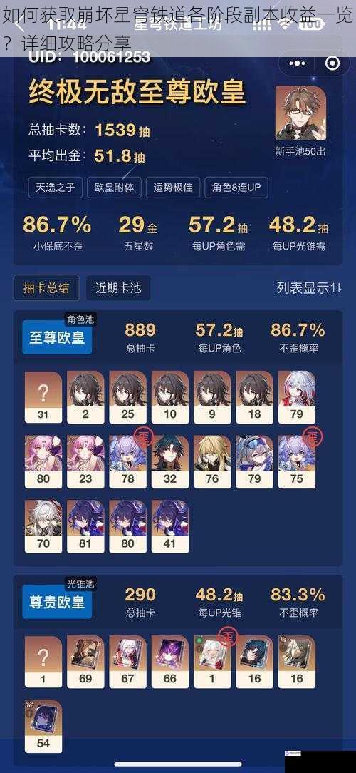 如何获取崩坏星穹铁道各阶段副本收益一览?详细攻略分享