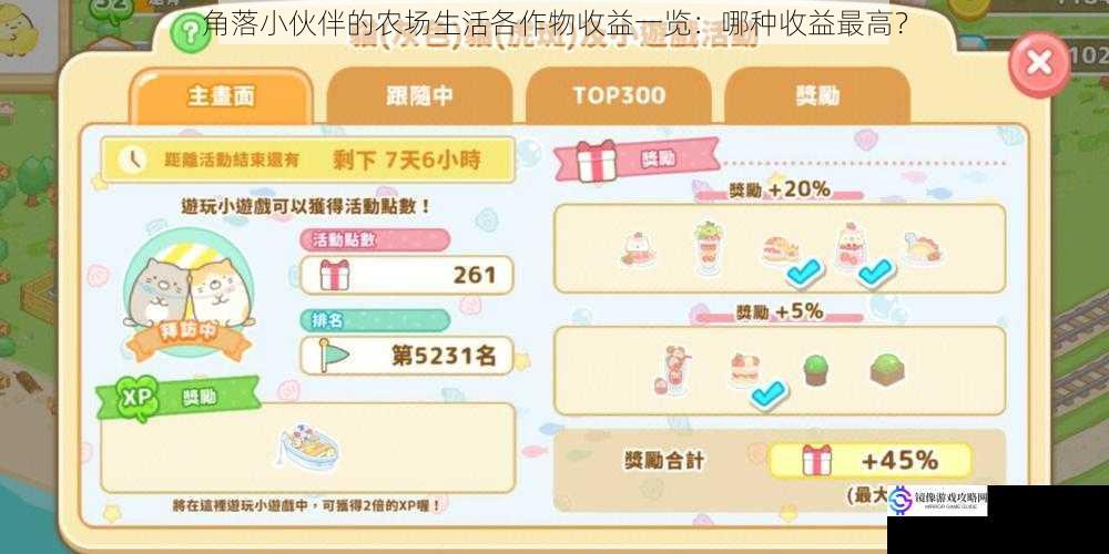角落小伙伴的农场生活各作物收益一览:哪种收益最高?