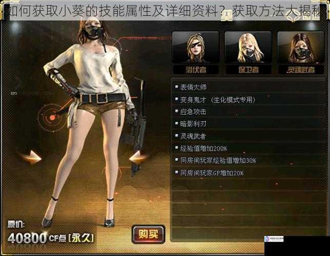 如何获取小葵的技能属性及详细资料?获取方法大揭秘