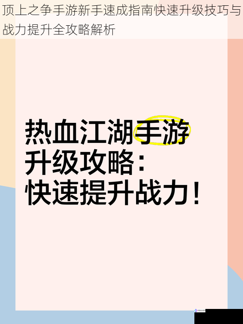 顶上之争手游新手速成指南快速升级技巧与战力提升全攻略解析