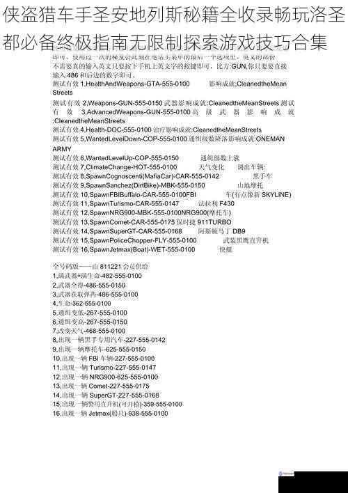 侠盗猎车手圣安地列斯秘籍全收录畅玩洛圣都必备终极指南无限制探索游戏技巧合集