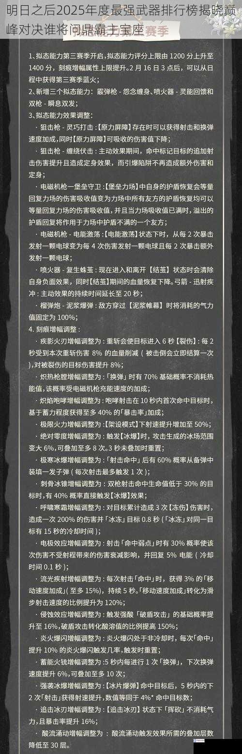 明日之后2025年度最强武器排行榜揭晓巅峰对决谁将问鼎霸主宝座
