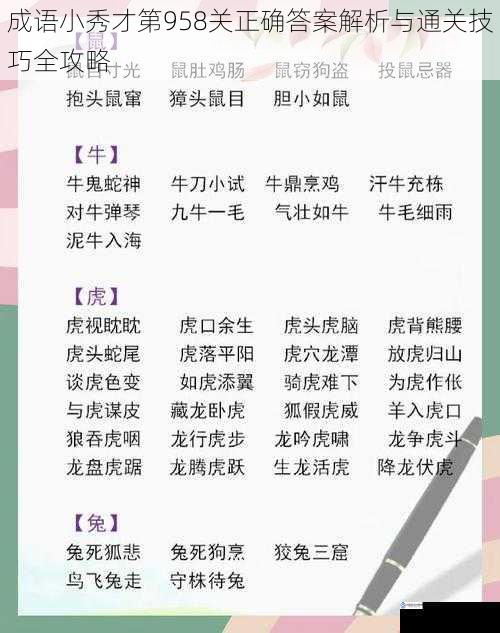 成语小秀才第958关正确答案解析与通关技巧全攻略