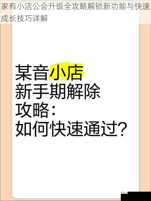 家有小店公会升级全攻略解锁新功能与快速成长技巧详解