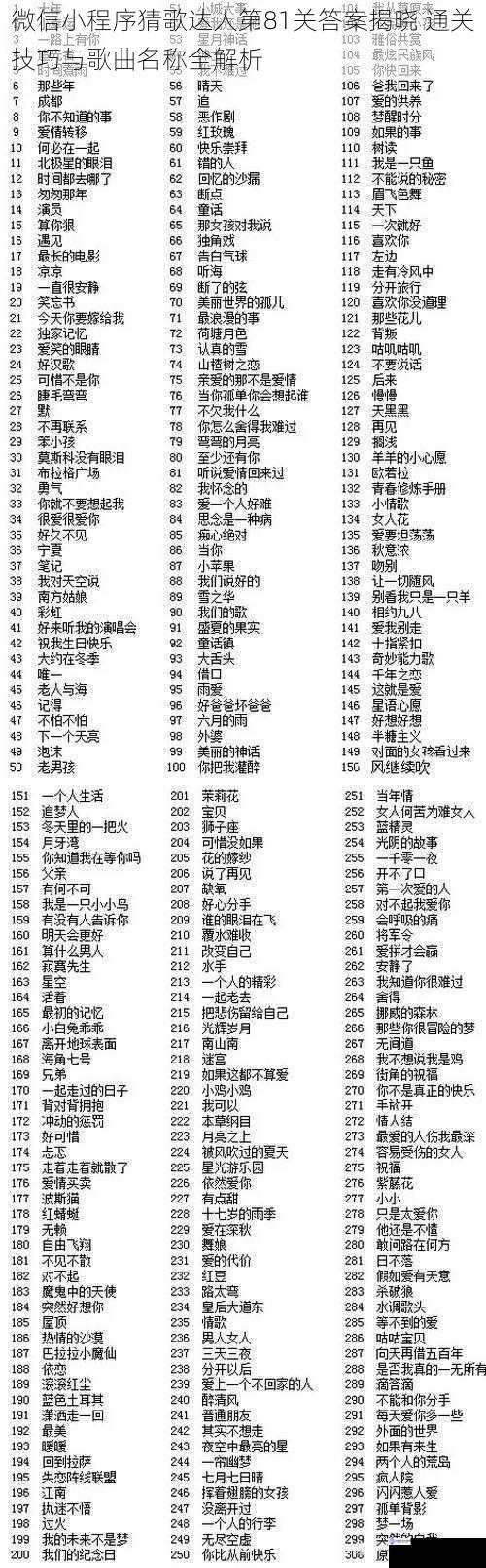 微信小程序猜歌达人第81关答案揭晓 通关技巧与歌曲名称全解析