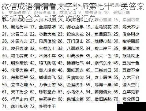 微信成语猜猜看太子少师第七十一关答案解析及全关卡通关攻略汇总