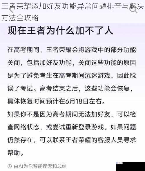 王者荣耀添加好友功能异常问题排查与解决方法全攻略