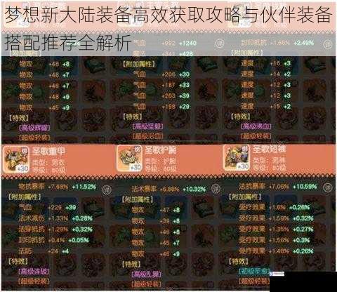 梦想新大陆装备高效获取攻略与伙伴装备搭配推荐全解析