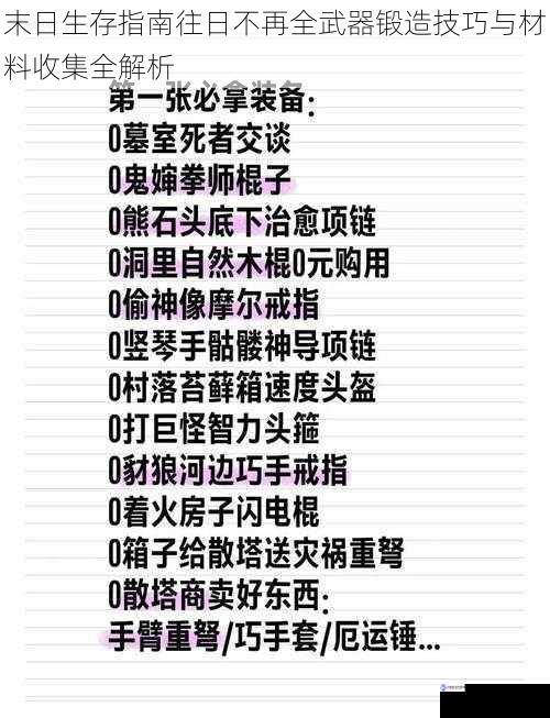 末日生存指南往日不再全武器锻造技巧与材料收集全解析