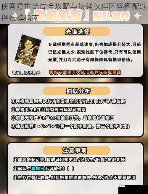 侠客隐世结局全攻略与最强伙伴阵容搭配选择推荐指南